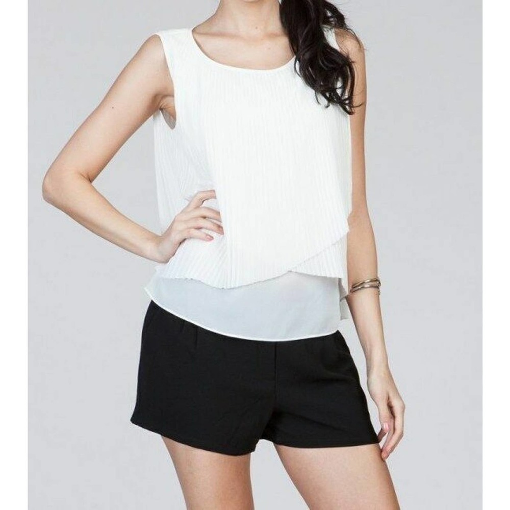 Ark n Co | Anthropologie Pleated Layered Top Womens Sz M White Sleeveless